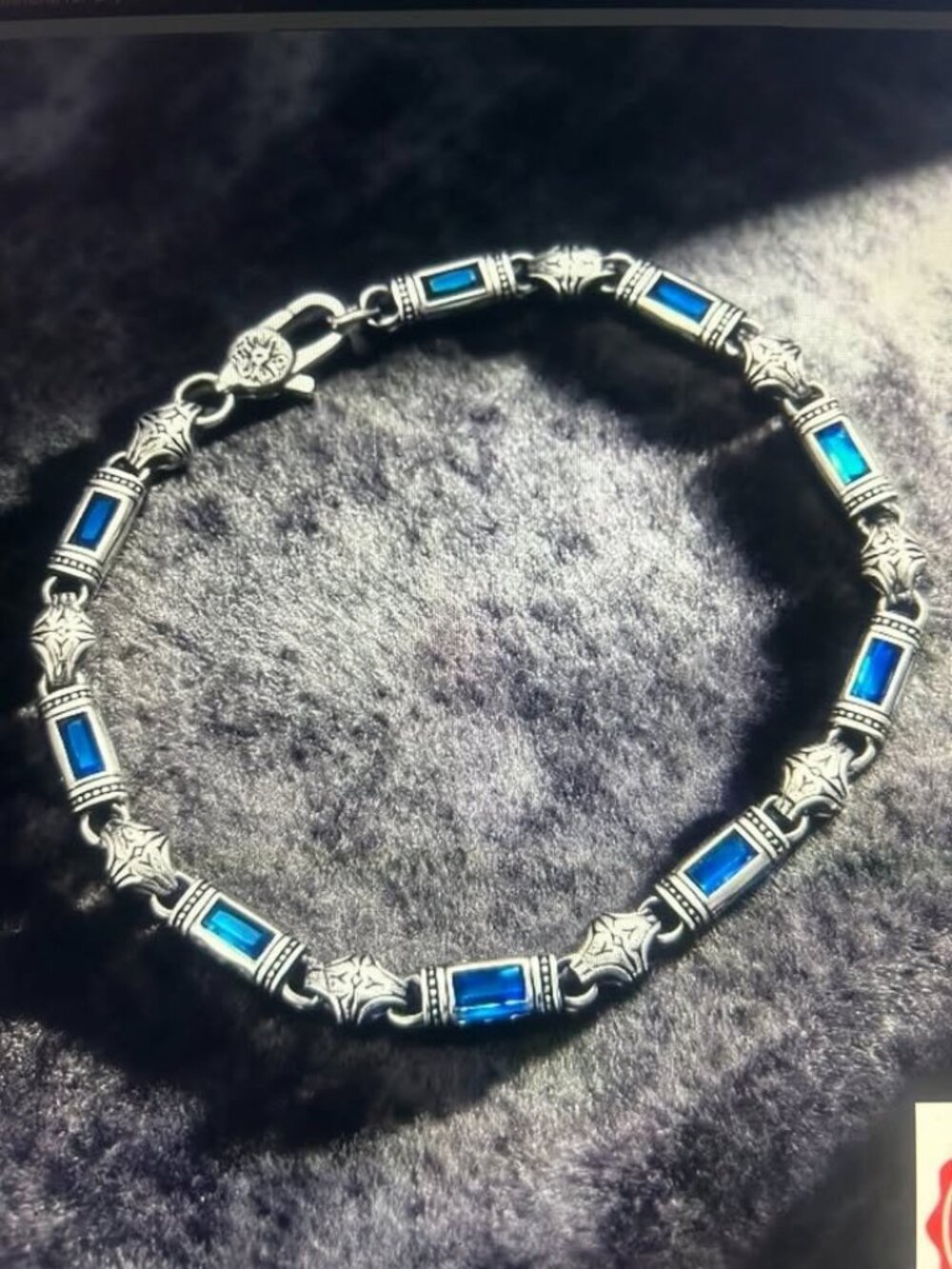 NEW! Bracelet Made of S925 Silver w/ Blue Crystals ~Featuring a 5Mm Width ~ 8"